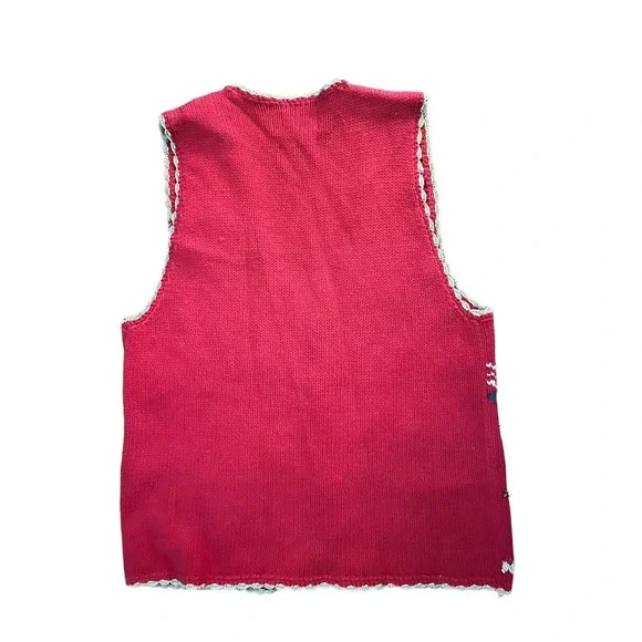 Vintage Christmas Sweater Vest Womens Large Beaded Embroidery Button Up Knit - Picture 7 of 10